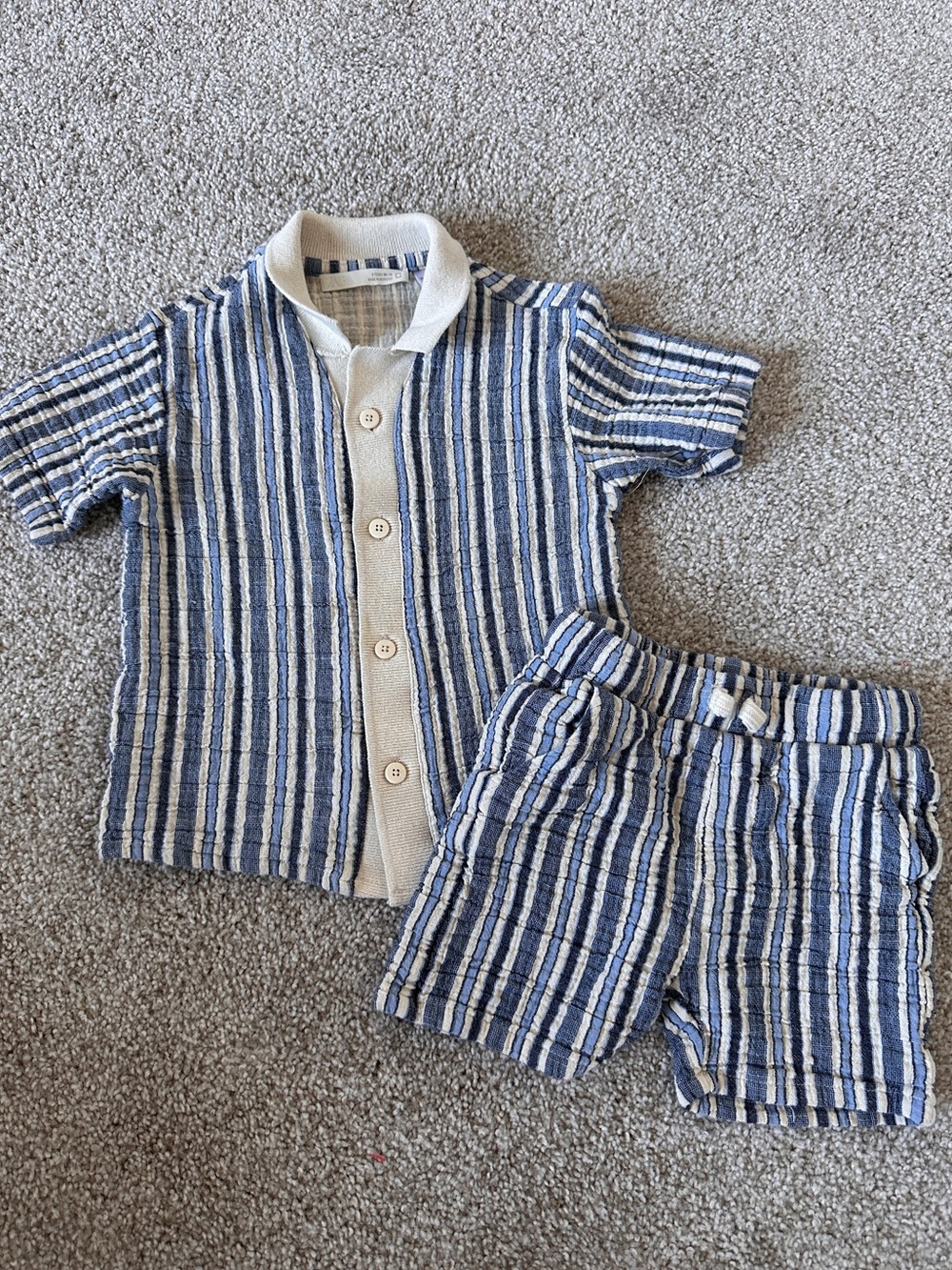 Zara Toddler Boy Blue Striped Shirt and Shorts Set